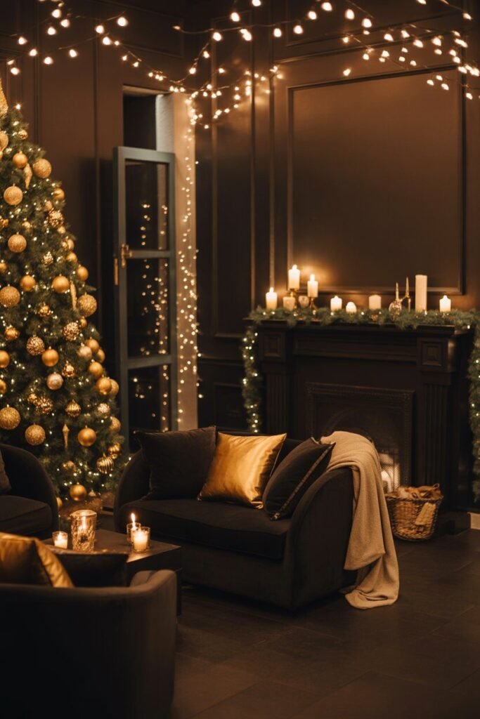 Festive glow black Christmas living room