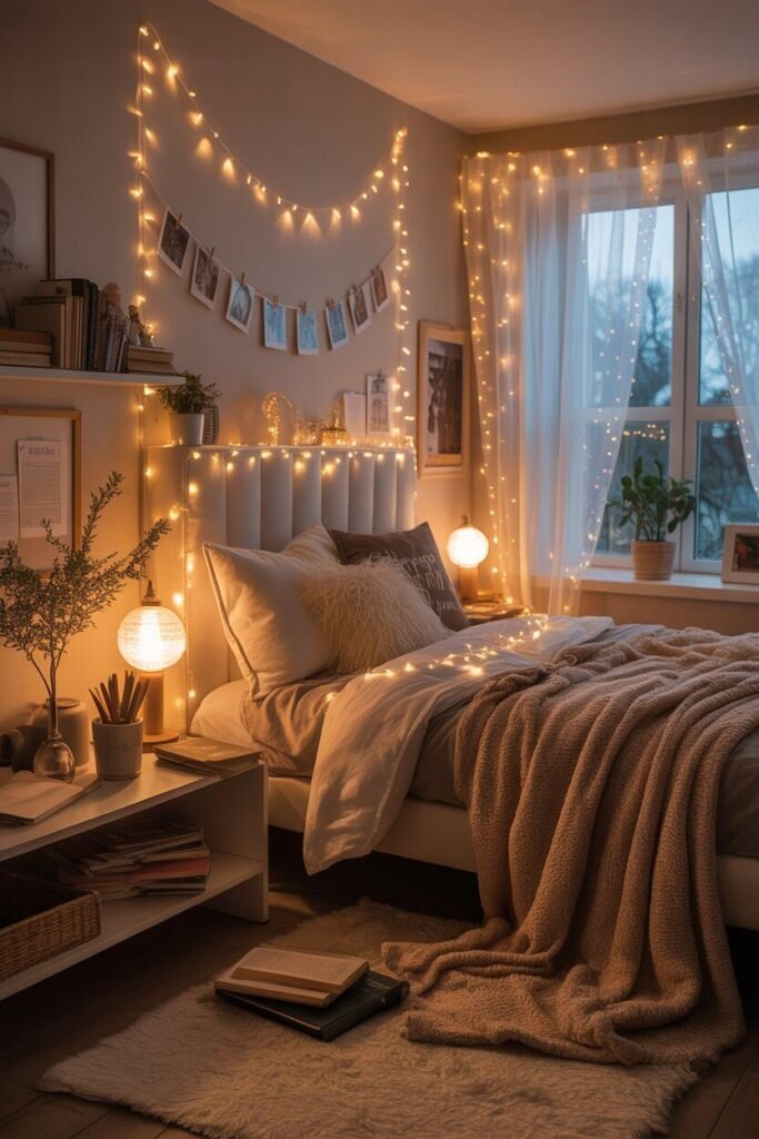 cozy lighting dark and moody winter teenager room ideas