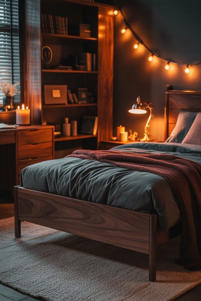 dark wood furniture dark and moody winter teenager room ideas