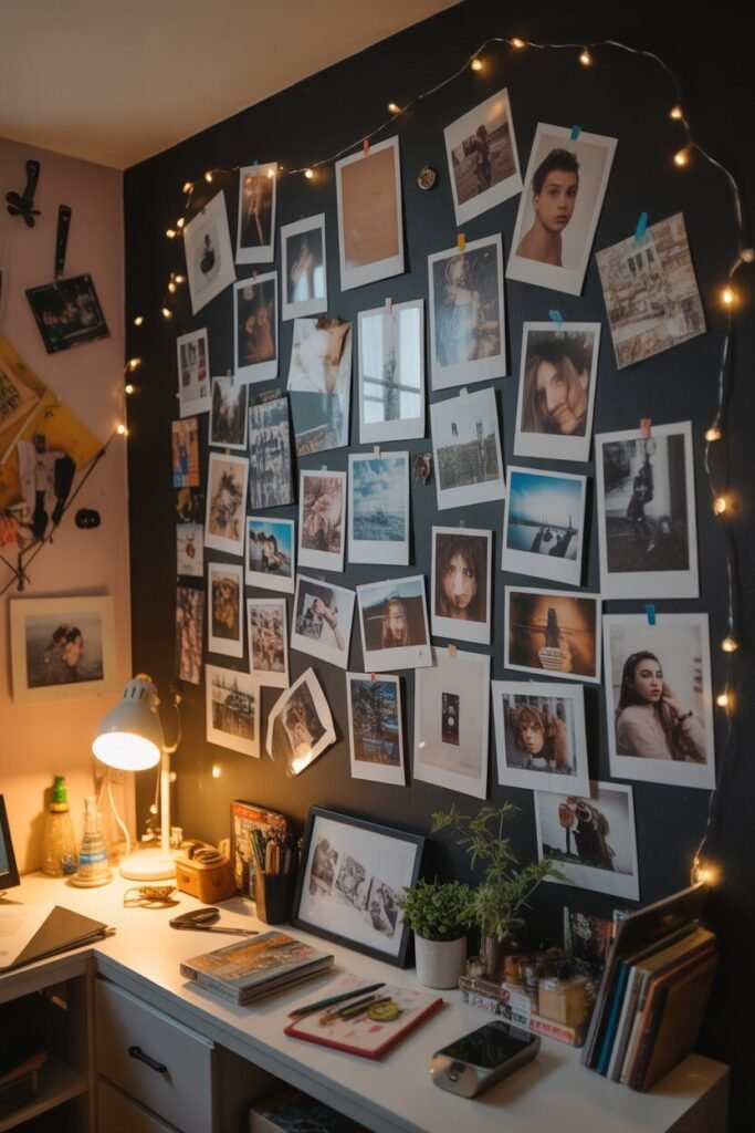 gallery wall dark and moody winter teenager room ideas