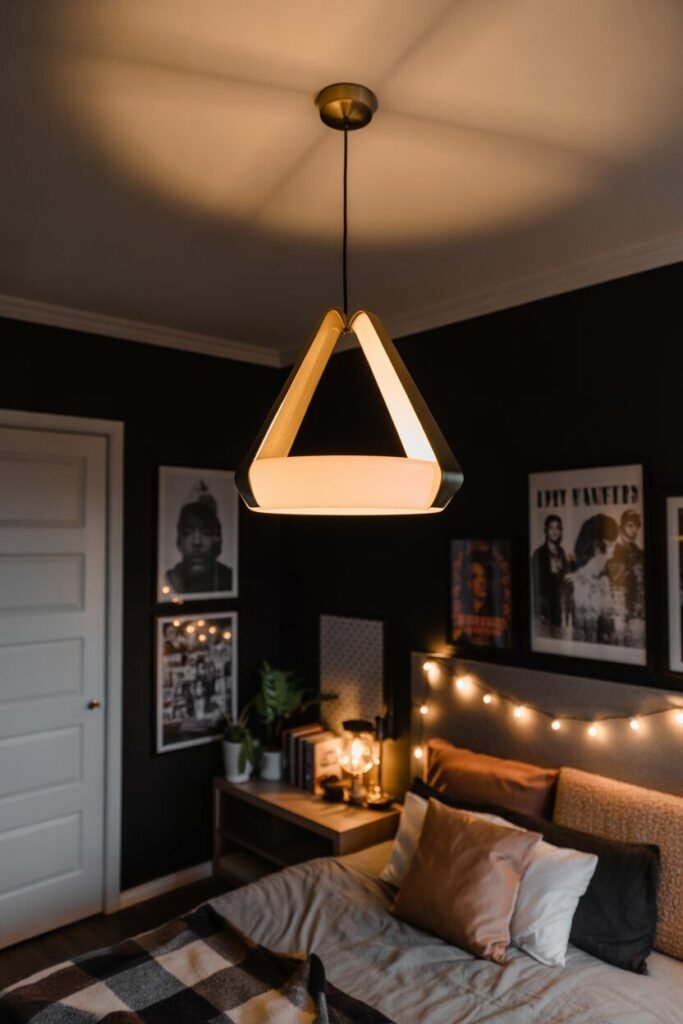 ceiling light dark and moody winter teenager room ideas