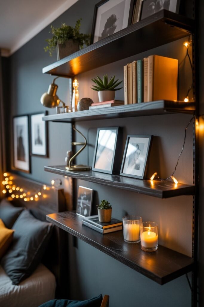 dark shelves dark and moody winter teenager room ideas