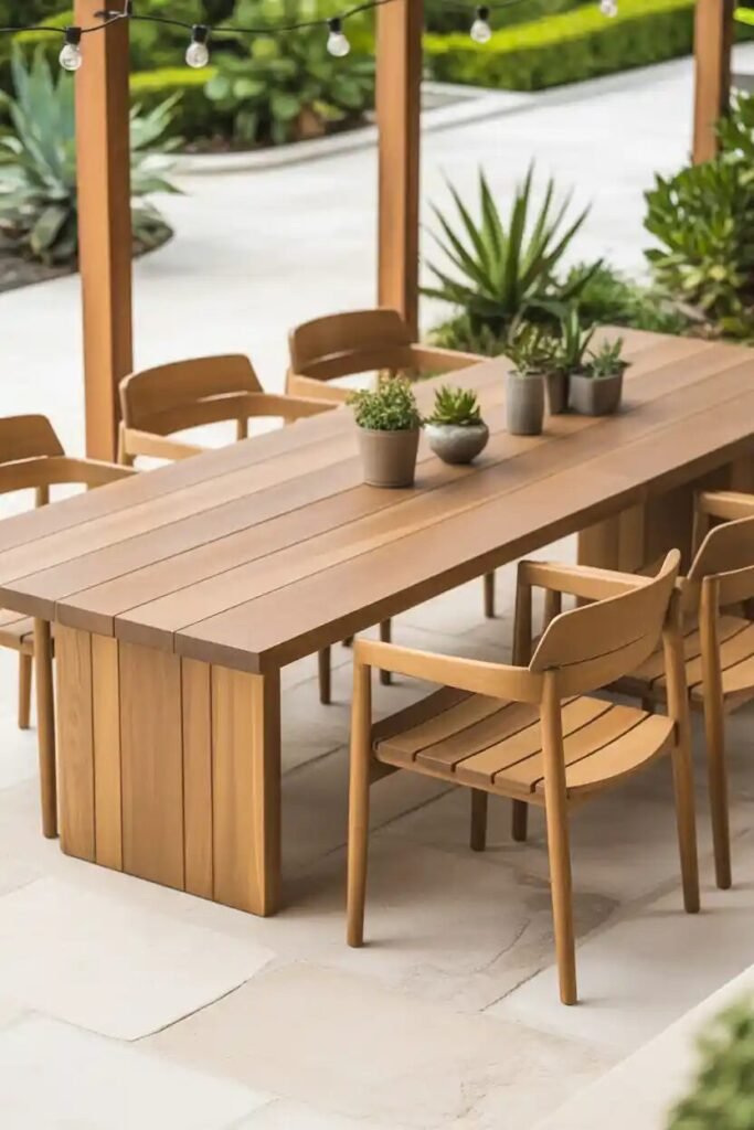 dining area modern backyard fire pit