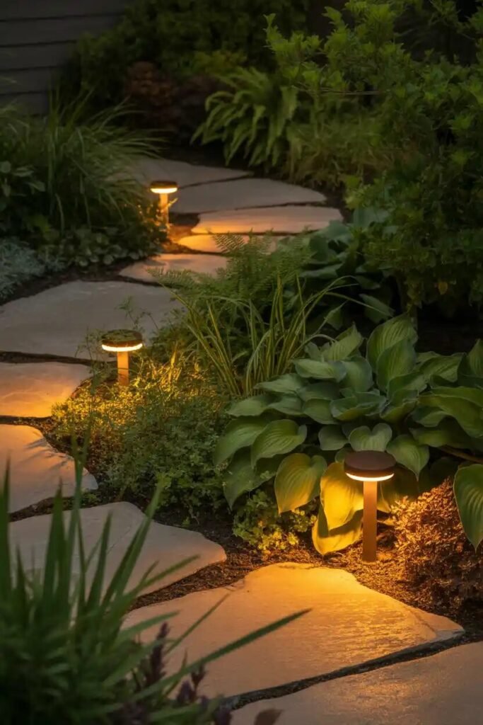 ground lighting modern backyard fire pit
