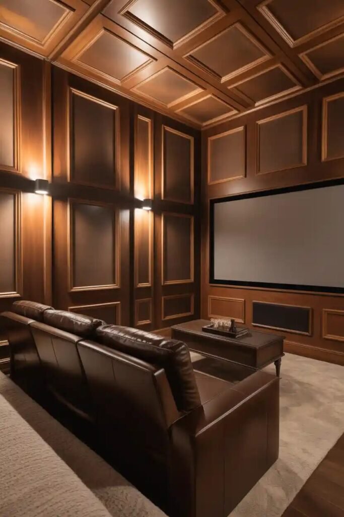 Cozy indoor movie theater setup 3 wooden walls cozy indoor movie theater setup