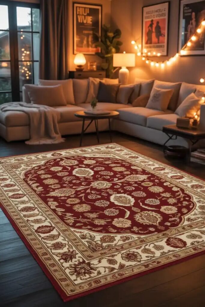 Cozy indoor movie theater setup 8 area rug cozy indoor movie theater setup