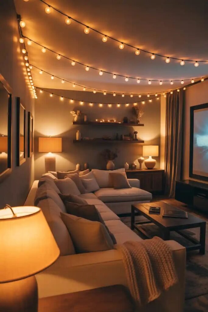 Cozy indoor movie theater setup 14 lighting cozy indoor movie theater setup