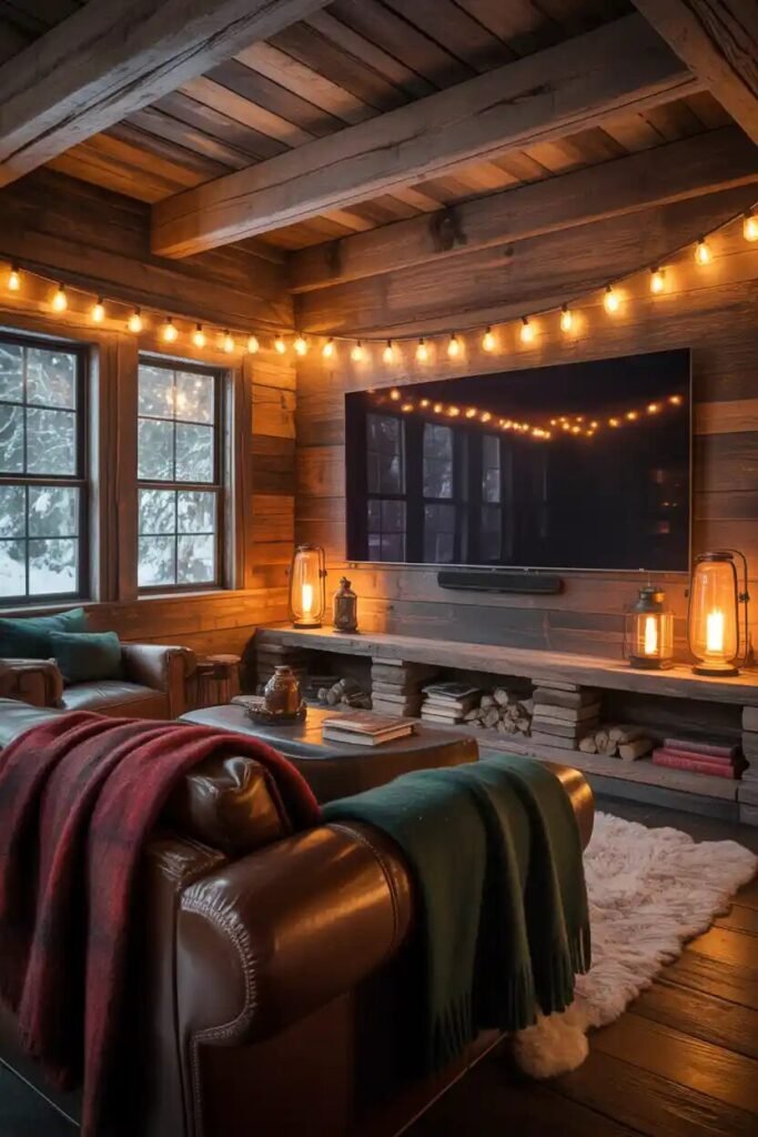 Cozy indoor movie theater setup 15 cabin theme cozy indoor movie theater setup