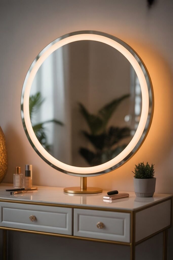  luxurious vanity setup circular mirror