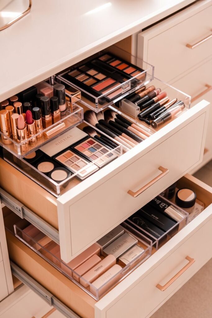 luxurious vanity organized makeup drawers