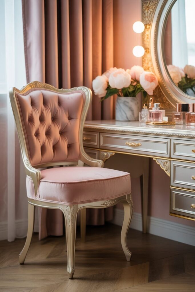 luxurious vanity setup velvet chair