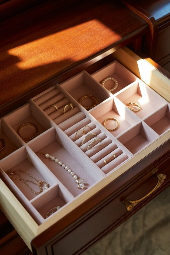 luxurious vanity setup jewelry drawer