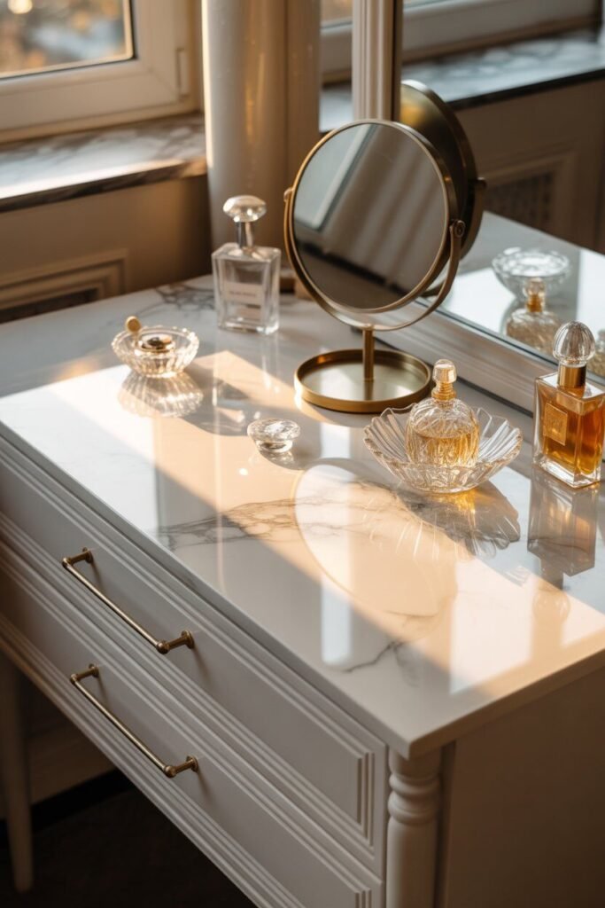 luxurious vanity setup layered textures