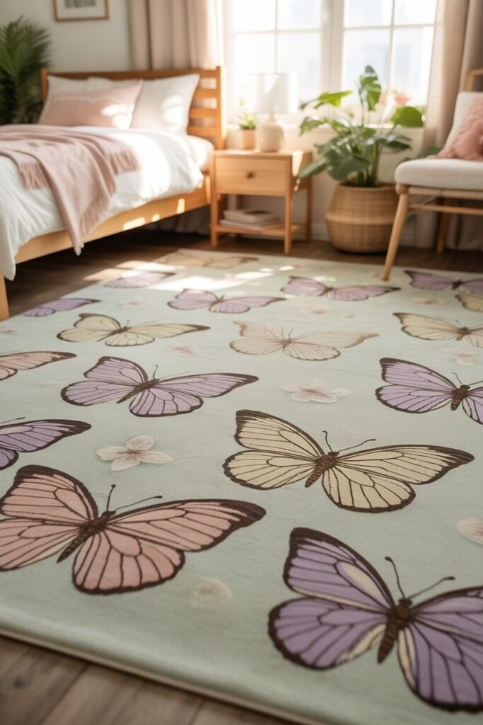Butterfly-themed bedroom ideas 9 butterfly-themed bedroom patterned rug