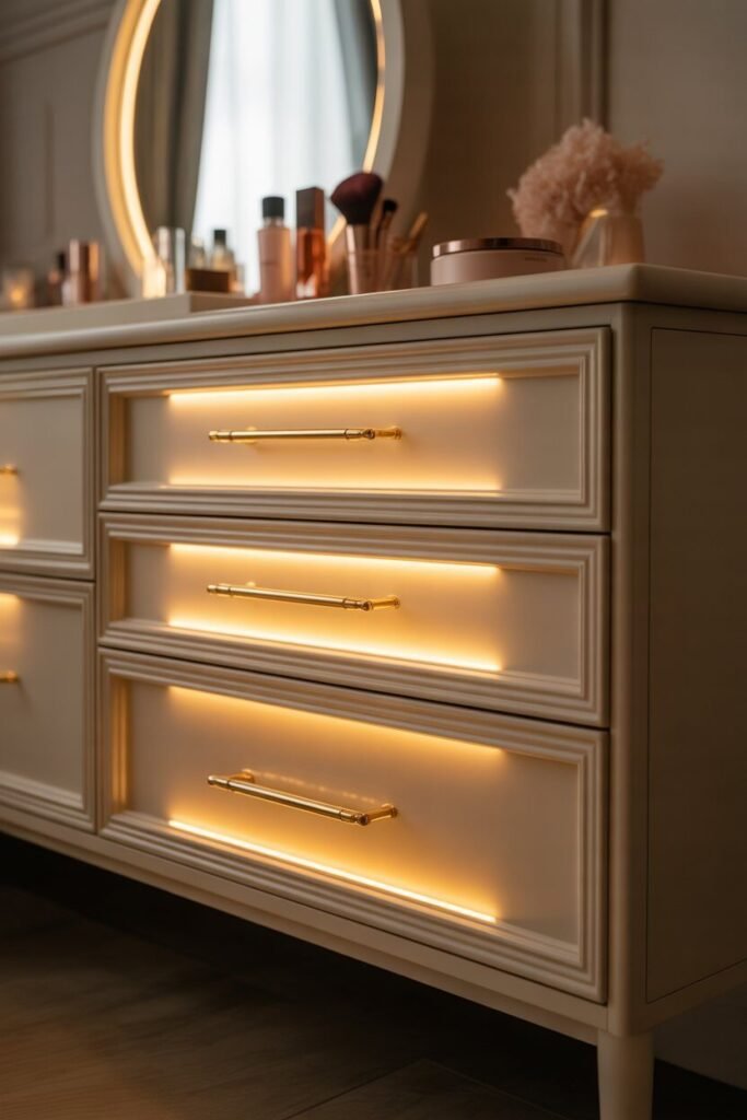 luxurious vanity setup under lighting