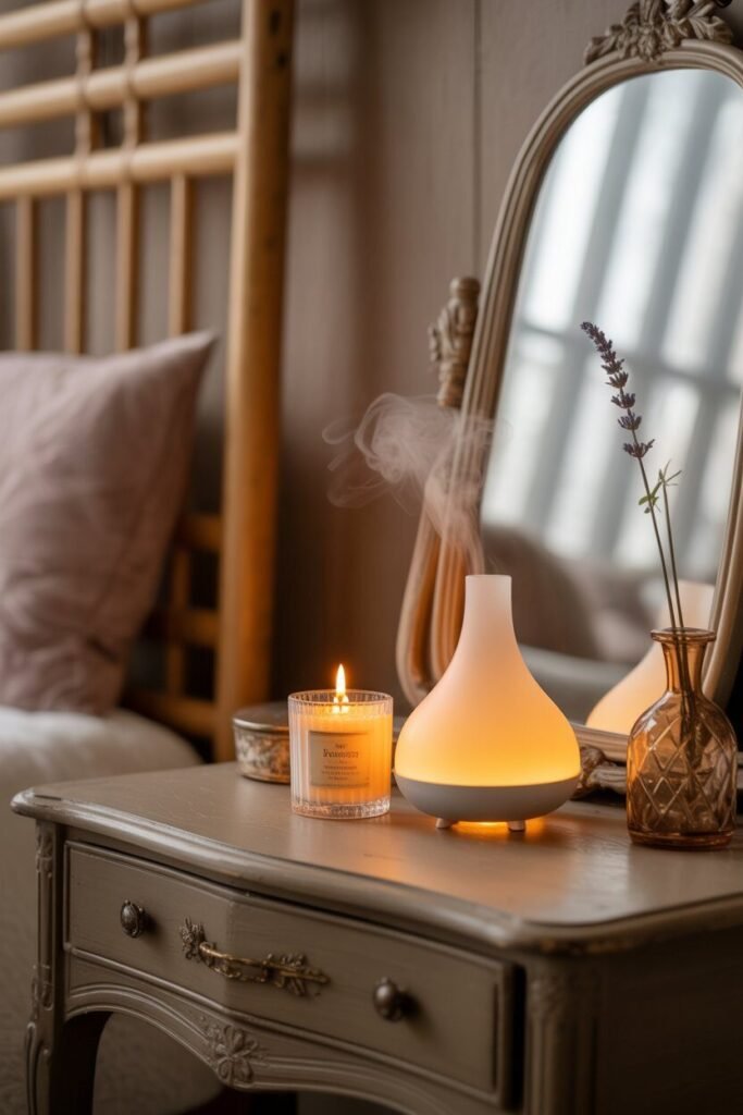 luxurious vanity setup candle decor
