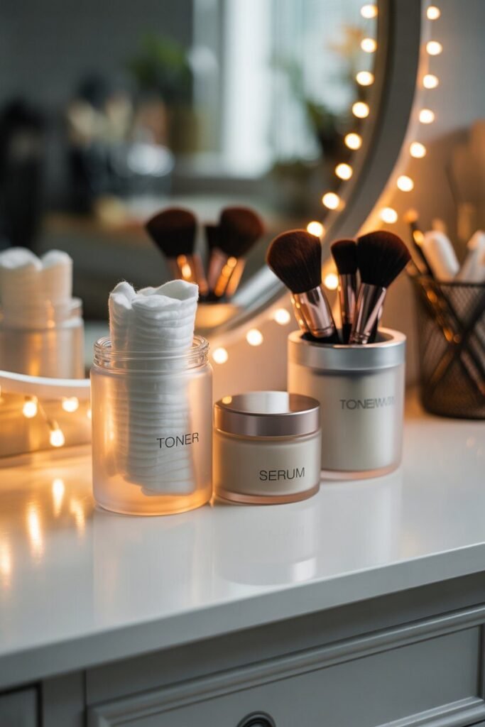 luxurious vanity setup matching jars