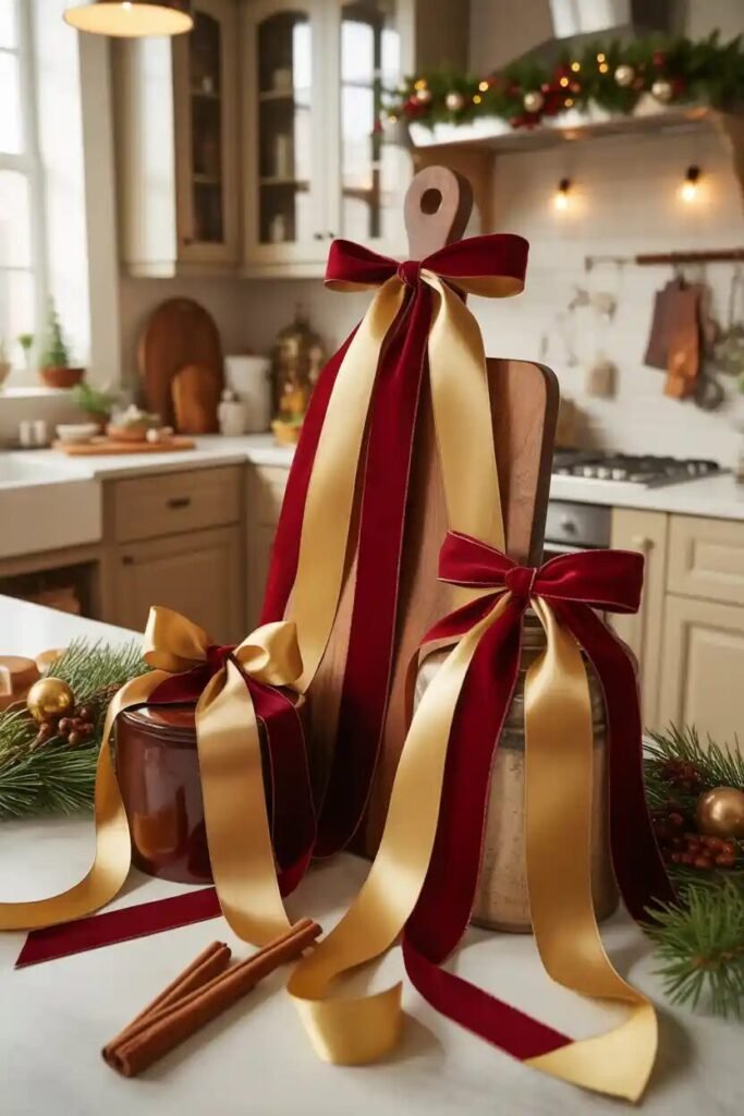 Beautifully decorated Christmas kitchen 12 ribbon accents beautifully decorated Christmas kitchen
