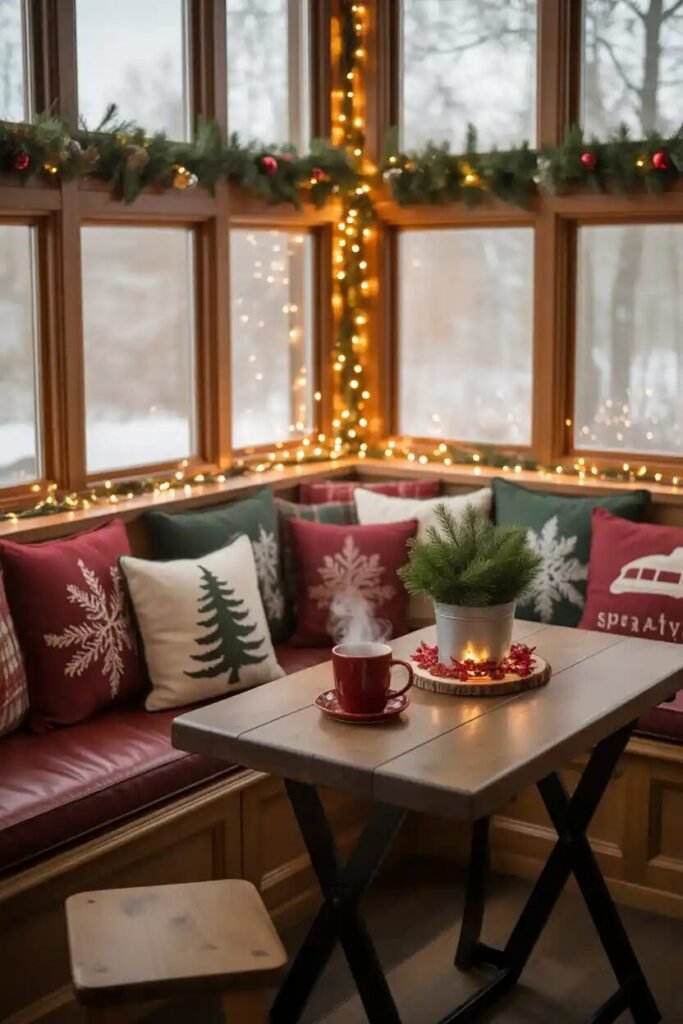 Beautifully decorated Christmas kitchen 17 Christmas pillows beautifully decorated Christmas kitchen