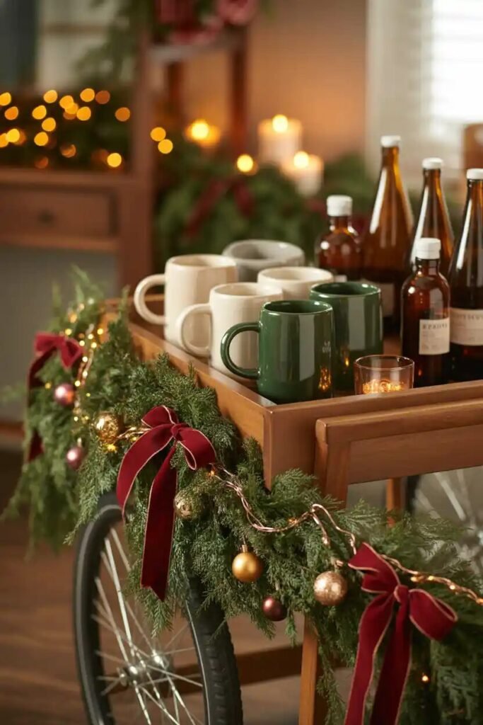 Beautifully decorated Christmas kitchen 21 beverage cart beautifully decorated Christmas kitchen