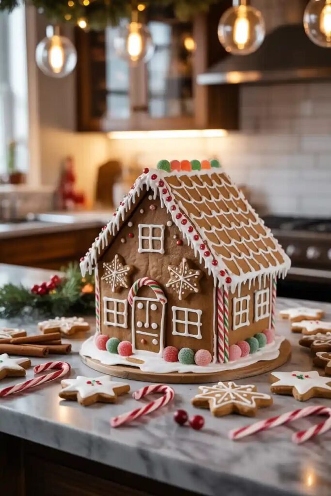 Beautifully decorated Christmas kitchen 4 gingerbread display beautifully decorated Christmas kitchen