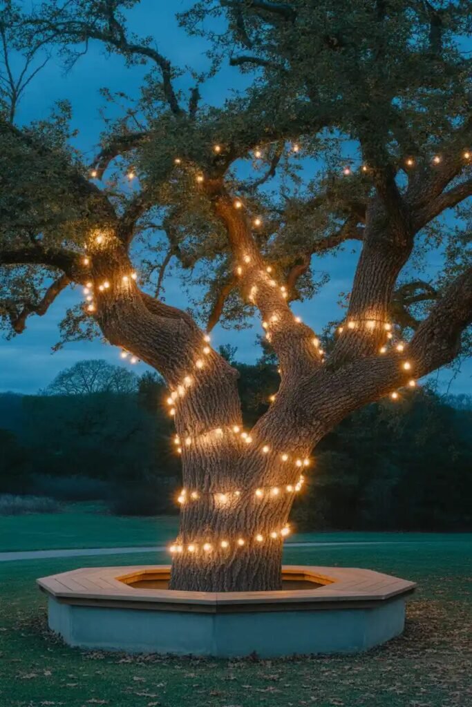 magical fairy garden scene oak tree