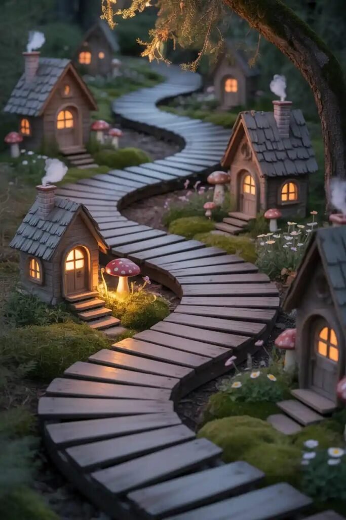 magical fairy garden scene pathway