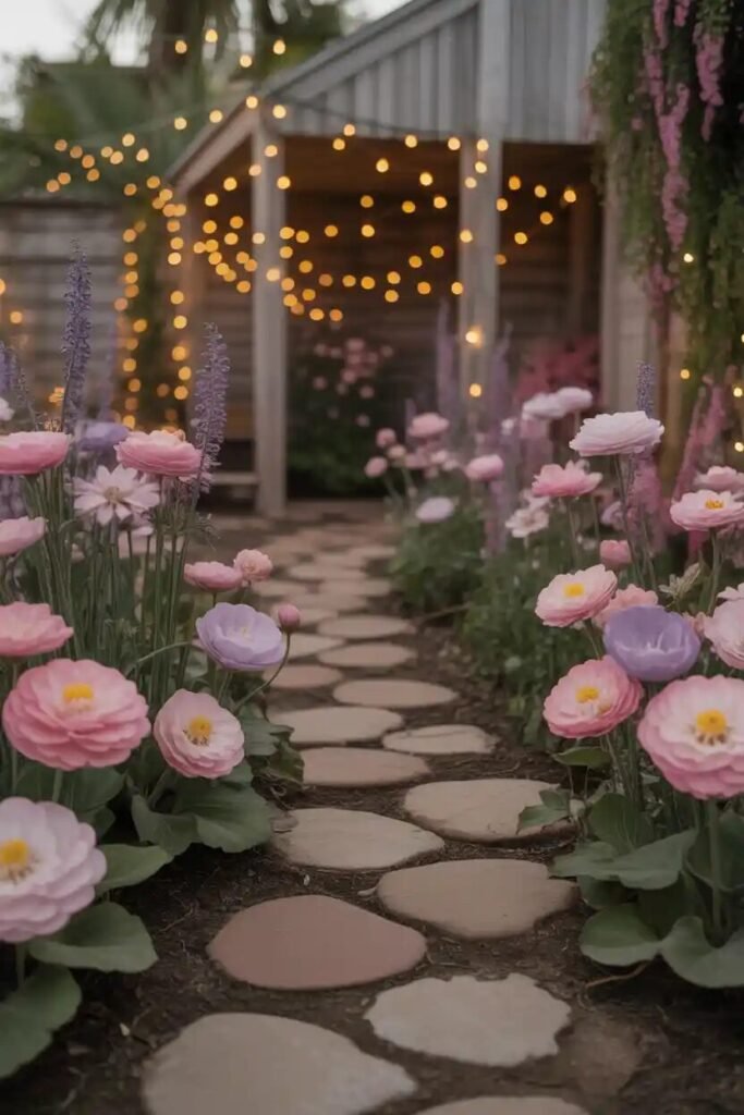 magical fairy garden scene flowers