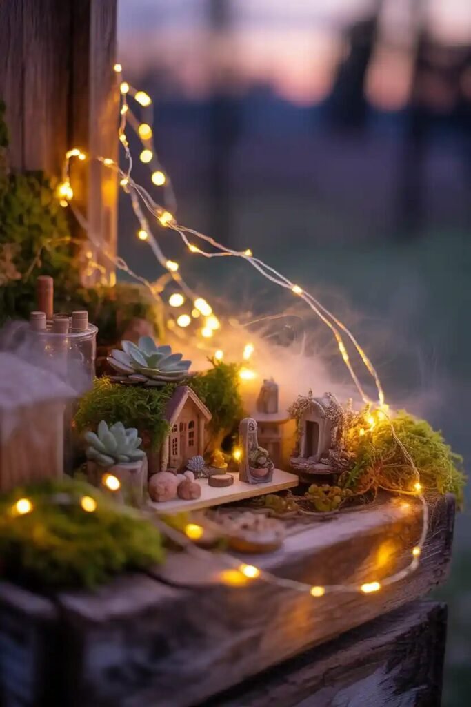 magical fairy garden scene golden glow