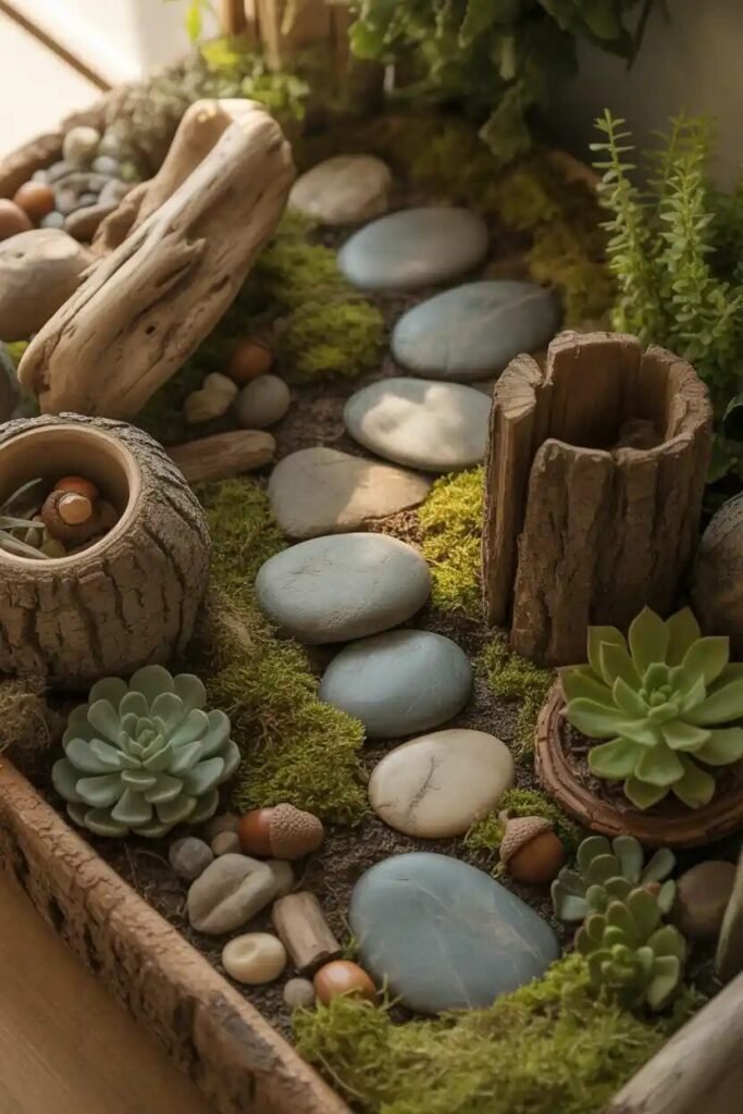magical fairy garden scene natural textures