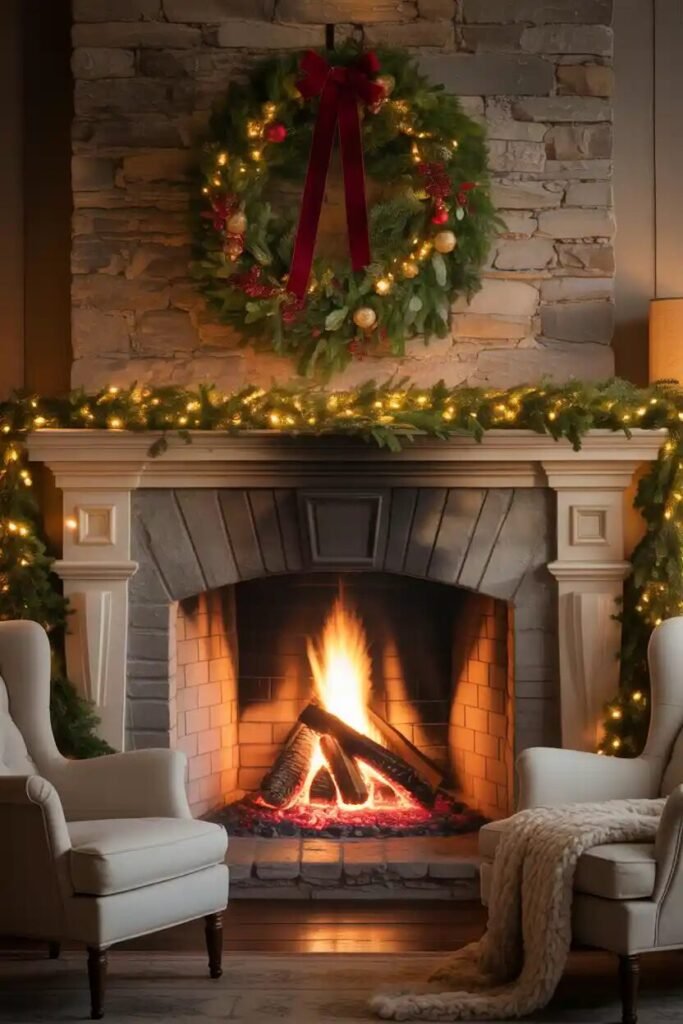 christmas fireplace luxury foyer