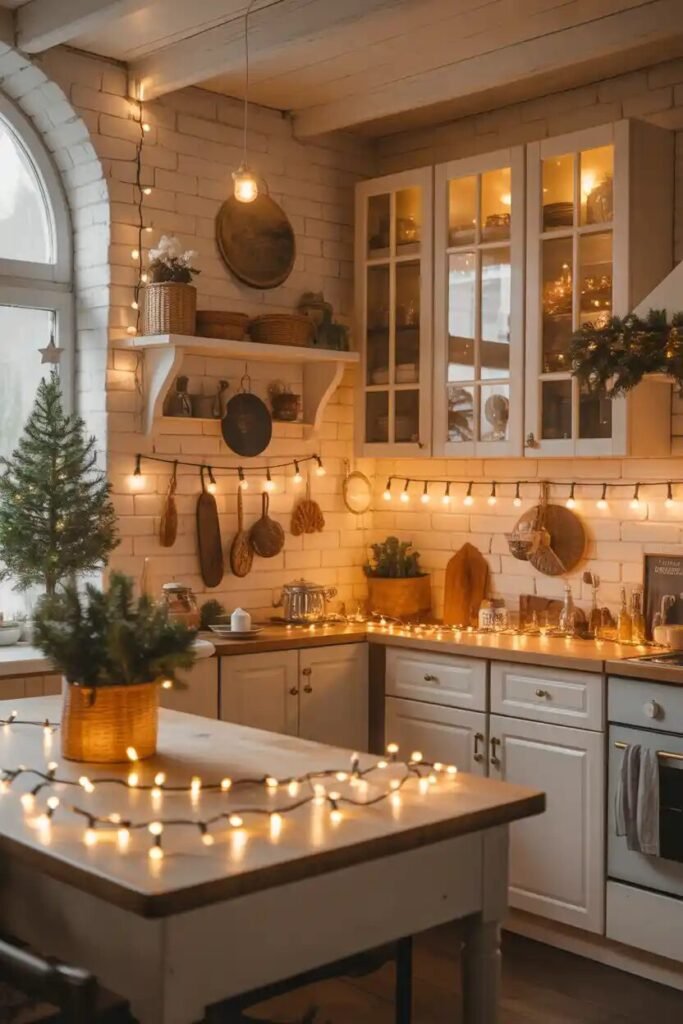 Beautifully decorated Christmas kitchen 7 warm lights beautifully decorated Christmas kitchen