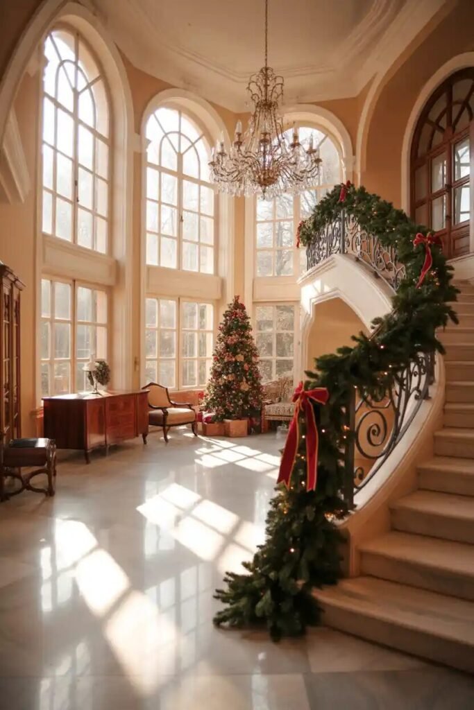 arched window christmas foyer