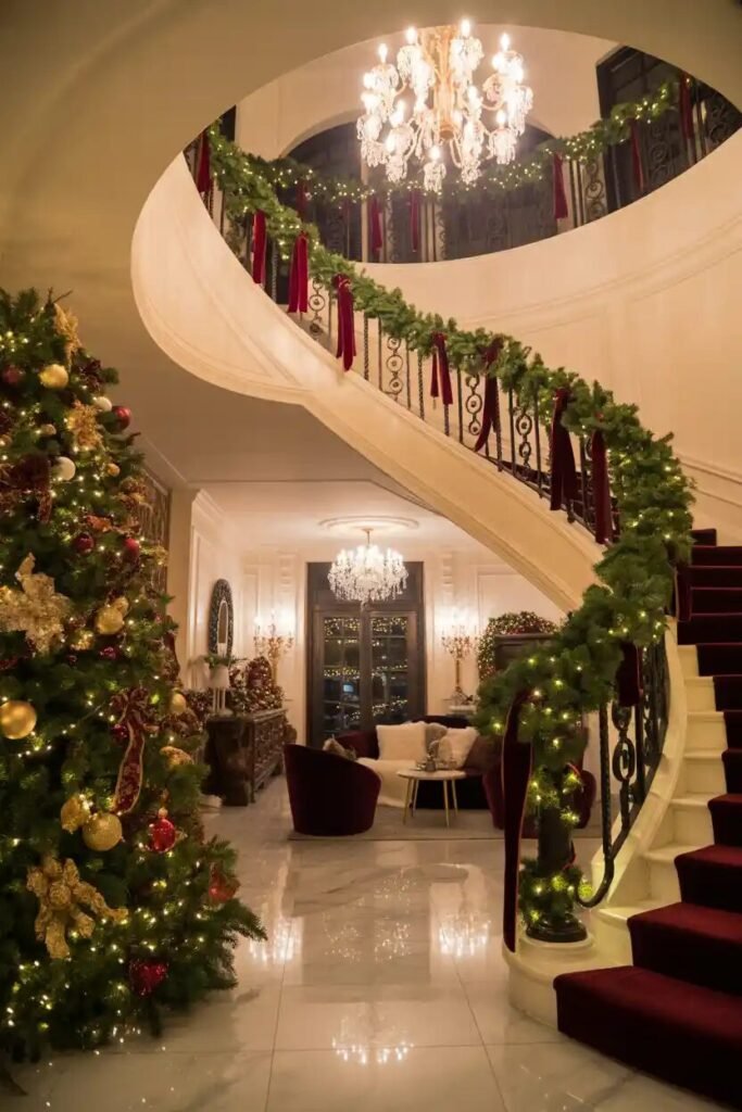 golden christmas foyer