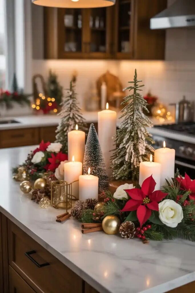 Beautifully decorated Christmas kitchen 10 island centerpiece beautifully decorated Christmas kitchen