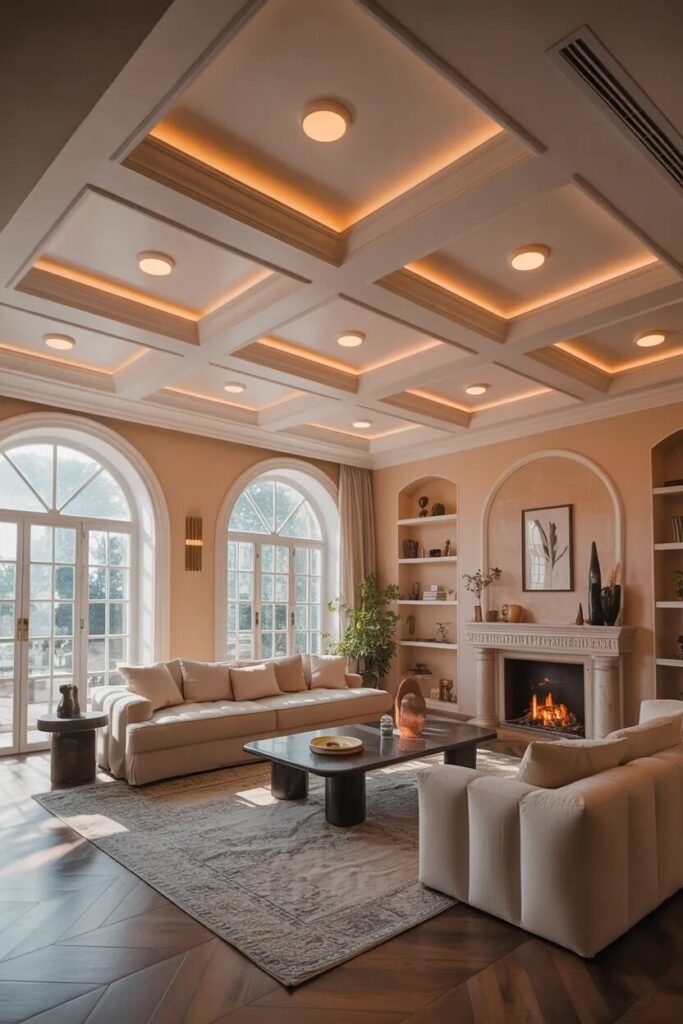 coffered gypsum ceiling design ideas living room