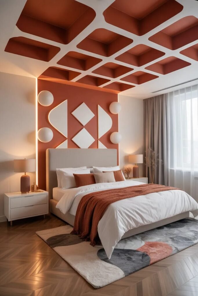 geometric fall ceiling bedroom