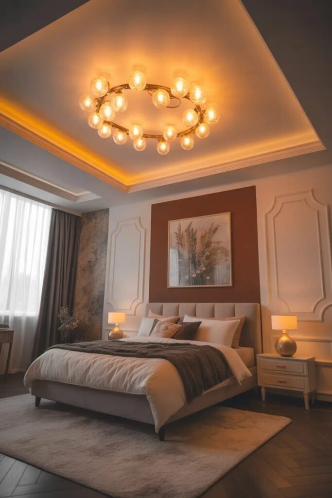 chandelier fall ceiling bedroom