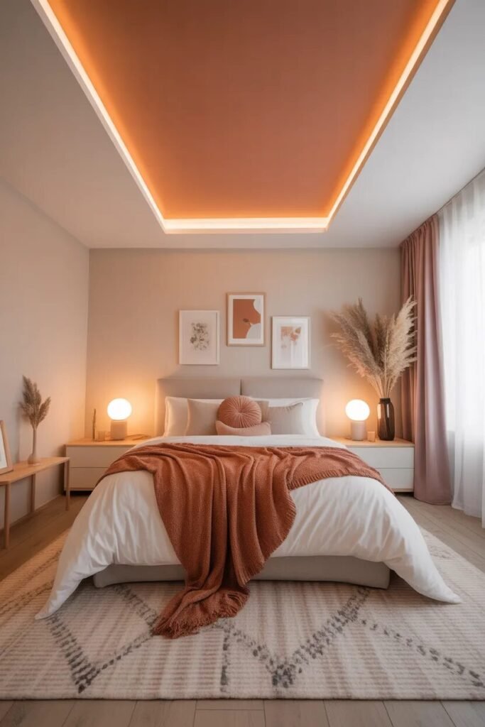two tone fall ceiling bedroom