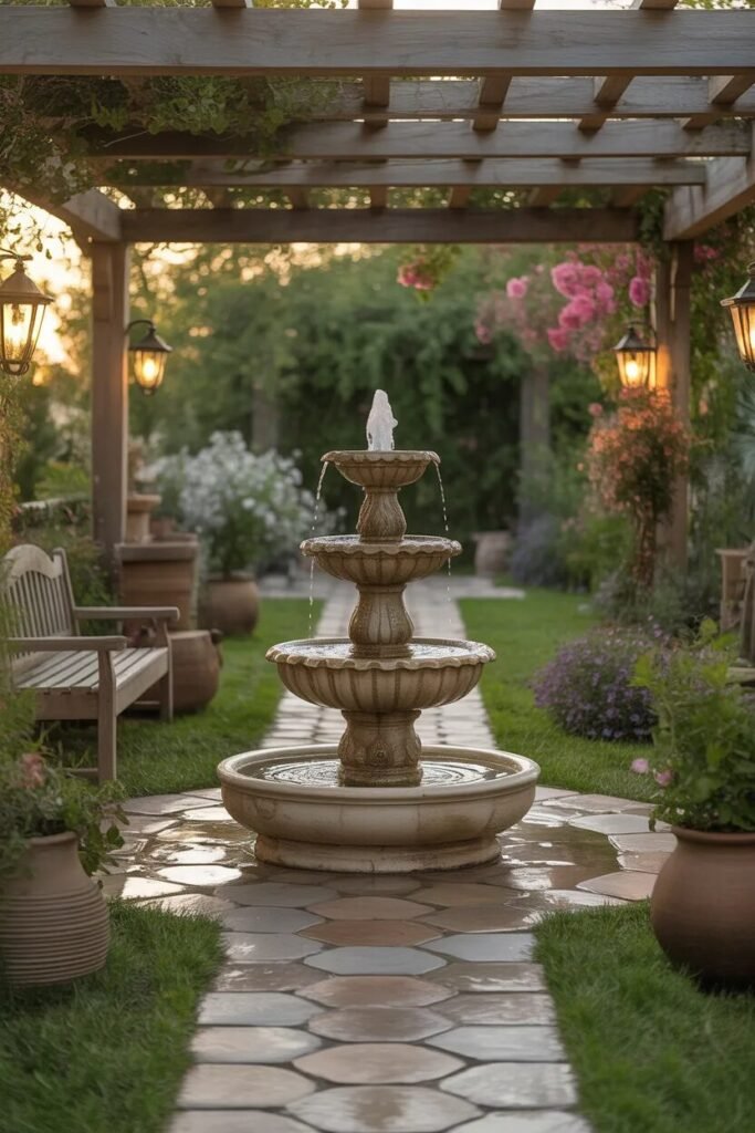 rustic garden decor ideas fountain