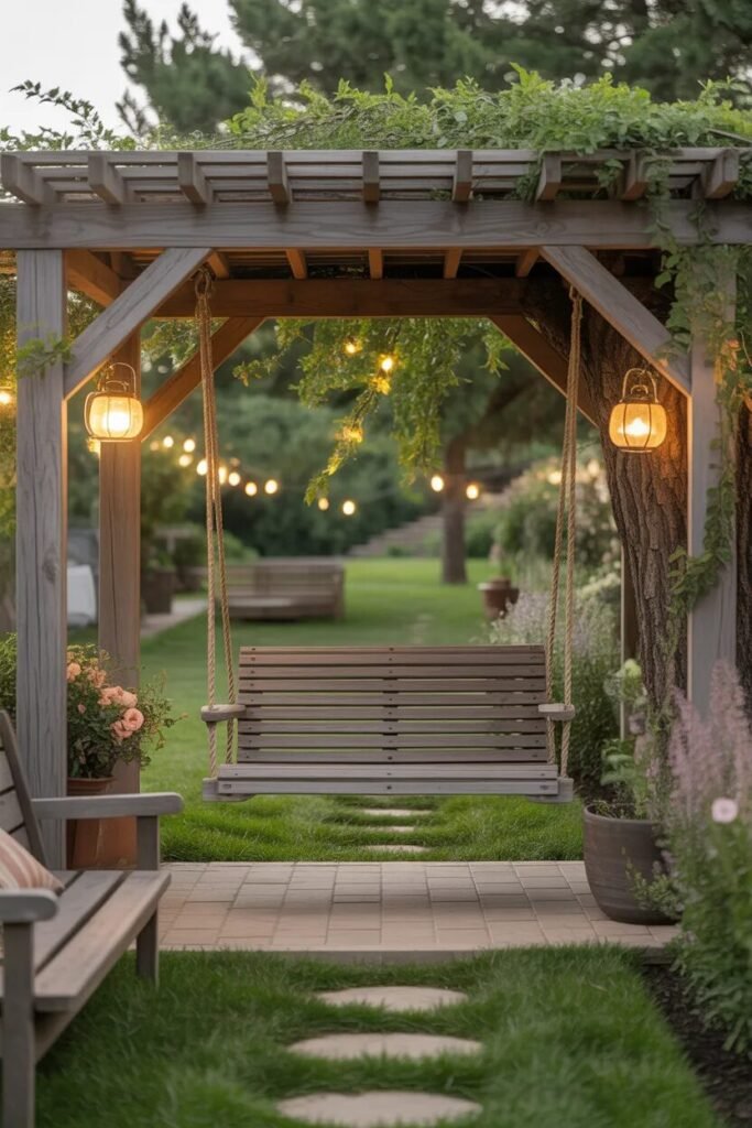 rustic garden decor ideas swing