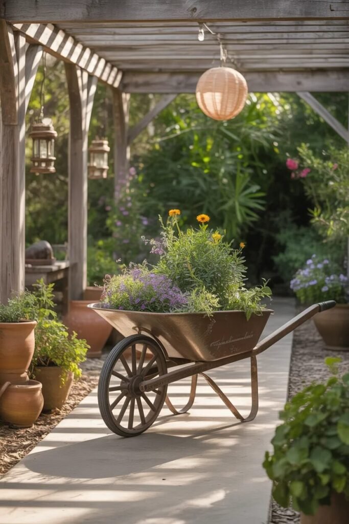  rustic garden decor ideas wheelbarrow