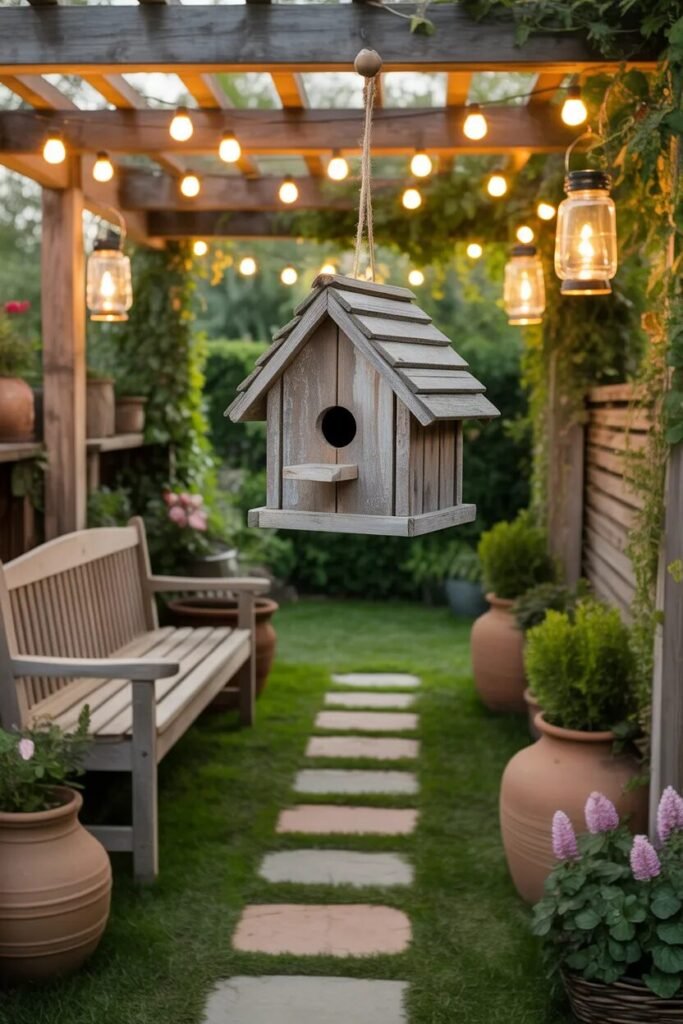 rustic garden decor ideas birdhouse