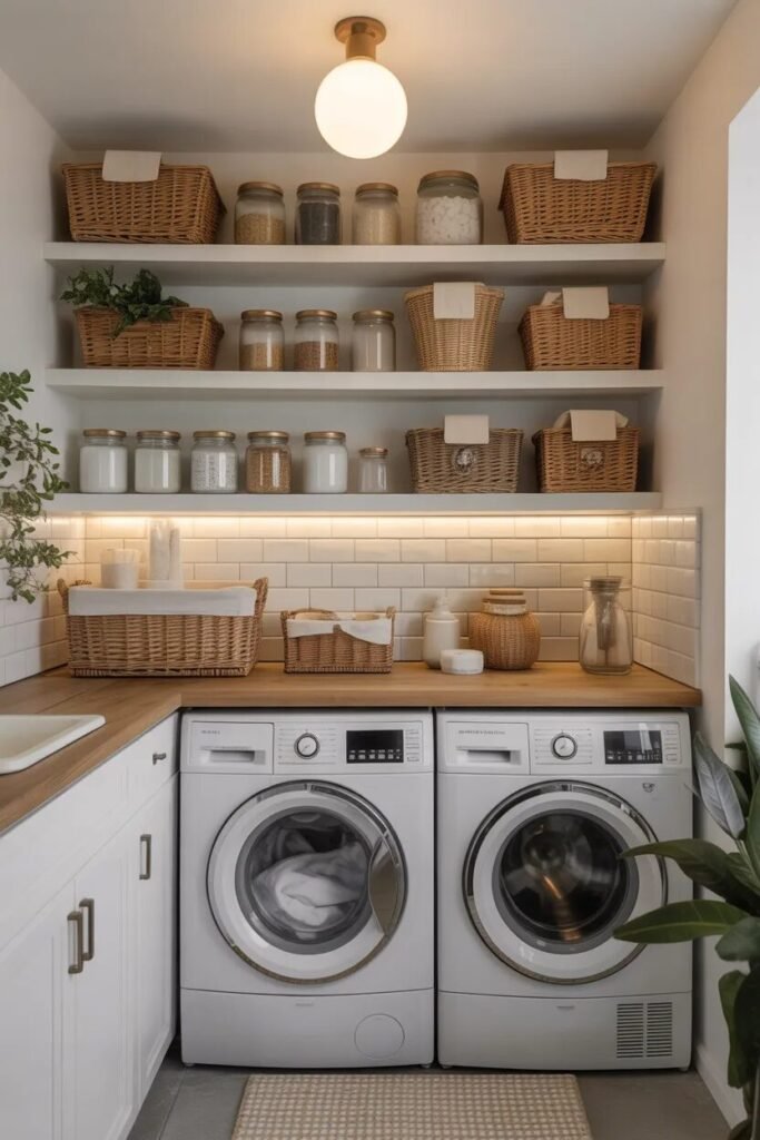 17 small laundry room ideas 9 open shelving small laundry room ideas