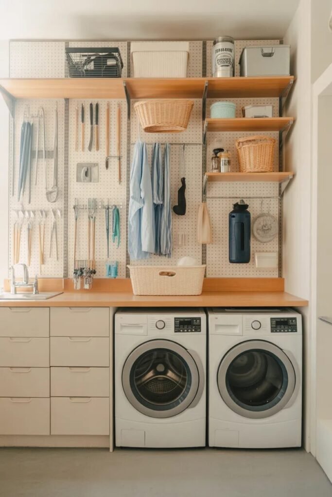 17 small laundry room ideas 14 pegboard small laundry room ideas