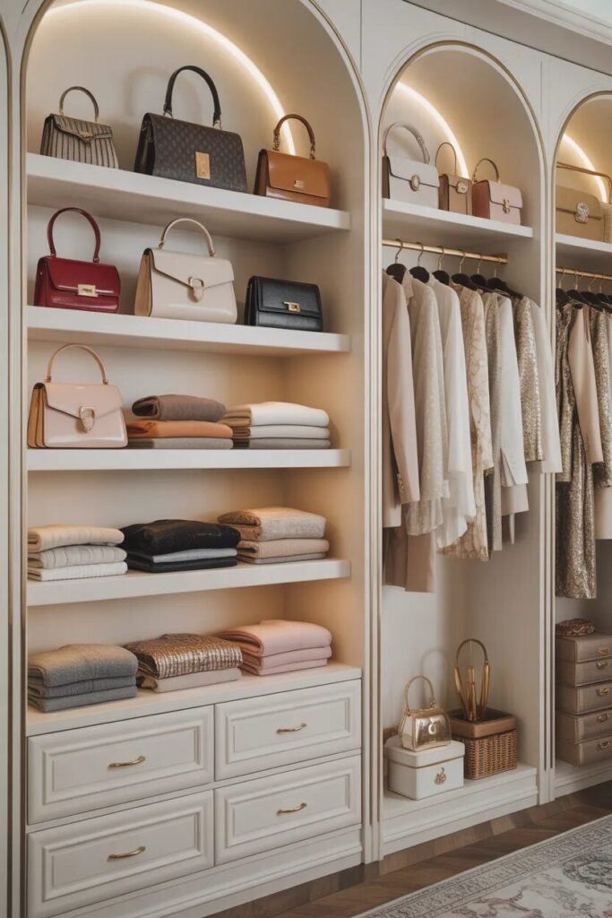 tiered shelving feminine closet ideas