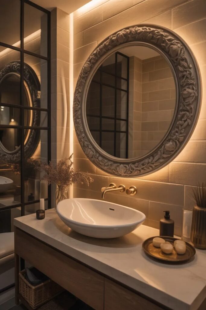 statement mirrors luxury bathroom decor