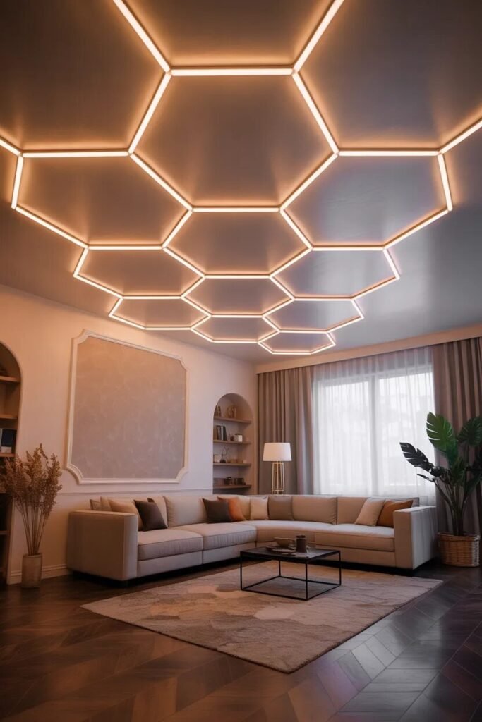 geometric gypsum ceiling design ideas living room