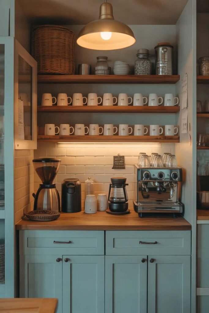 Open cabinet modern coffee bar ideas