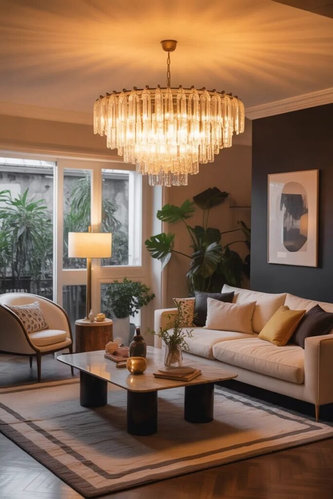 Luxe living room designs chandelier